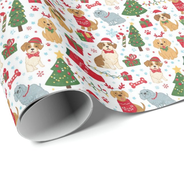 Papel De Regalo Cute Christmas Puppies Holiday Wrapping Paper (Esquina del rollo)