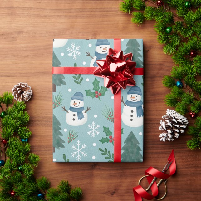 Papel De Regalo Cute Christmas Snowmen Pattern Wrapping Paper Roll (Regalo de vacaciones)