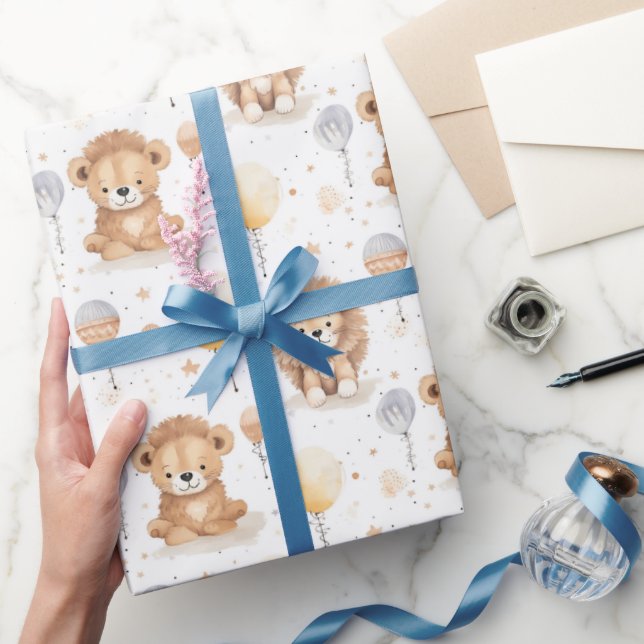 Papel De Regalo Cute Circus Lions Balloons Pattern Baby Shower (Regalar)