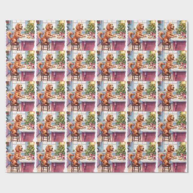 Papel De Regalo Cute Cocker Spaniel Gingerbread Baking Christmas (Superficie plana)