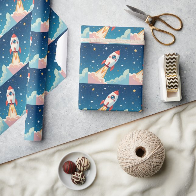 Papel De Regalo Cute cohete espacial despegando (Artesanía)