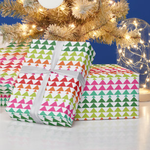 Papel De Regalo Cute Colorful Geométrico Árboles de Navidad Rojo R