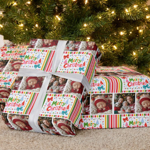 Papel De Regalo Cute Colorido Candy Stripe 2 Foto Grid Navidad