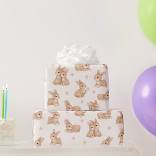 Papel De Regalo Cute conejitos y flores en patrón de acuarela