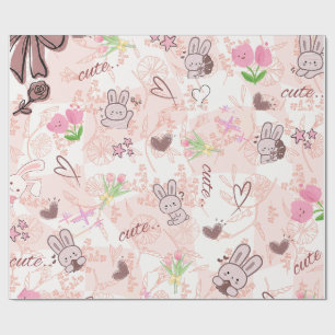 Papel De Regalo Cute conejo Kawaii japonés y cuadros de cuadros ro