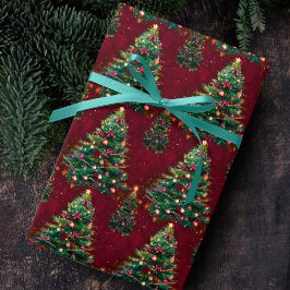 Papel De Regalo Cute Coquette Christmas trees dark red