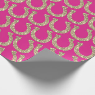 Papel De Regalo Cute Coquette Cowgirl Horseshoe Purpurina Hot Pink