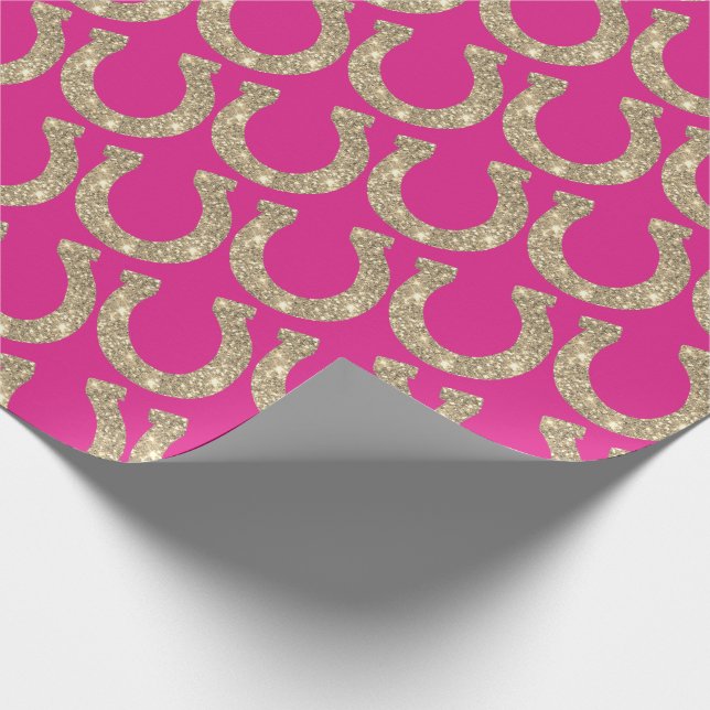 Papel De Regalo Cute Coquette Cowgirl Horseshoe Purpurina Hot Pink (Esquina)
