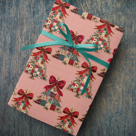 Papel De Regalo Cute coquette patchwork christmas trees gingham