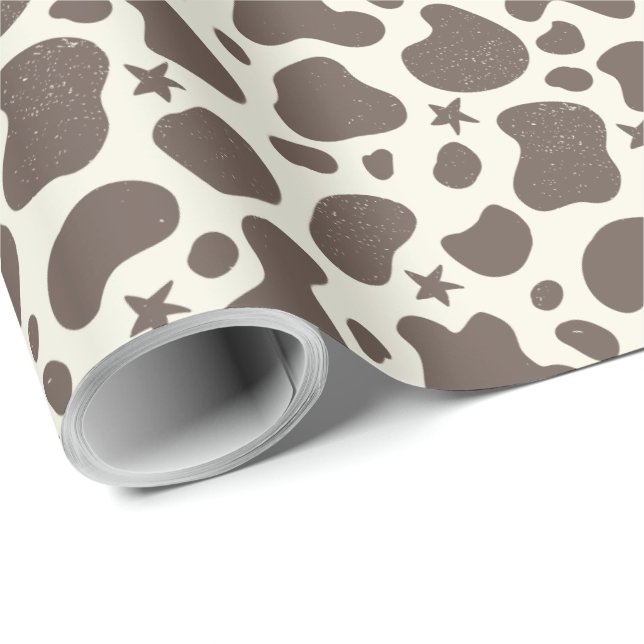 Papel De Regalo Cute Cow Skine Cowboy Estilo crema marrón (Esquina del rollo)