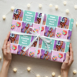 Papel De Regalo Cute Custom 3 Photo Modern Retro Green Pattern