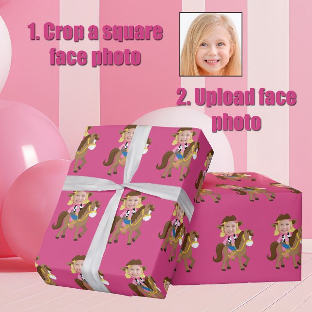 Papel De Regalo Cute Custom Cowgirl Blonde Kids Face Photo Pink (Subido por el creador)