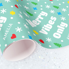 Papel De Regalo Cute Custom Name Holiday Retro Green Christmas