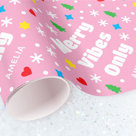 Papel De Regalo Cute Custom Name Holiday Retro Pink Christmas