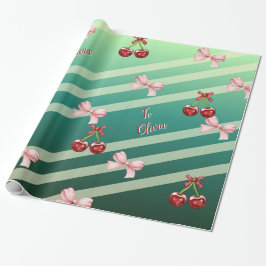 Papel De Regalo Cute Customizable Cherries & Pink Bows Birthday 