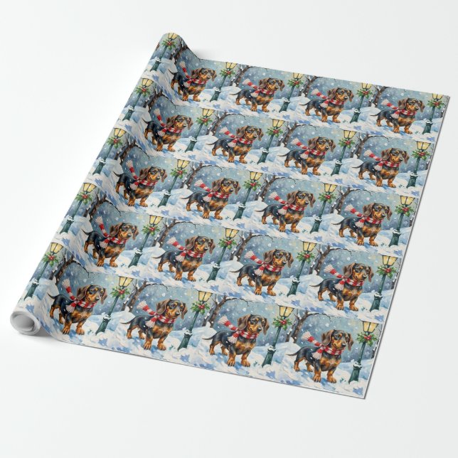 Papel De Regalo Cute Dachshund Puppy Cozy Winter Scarf Art (Desenrollado)