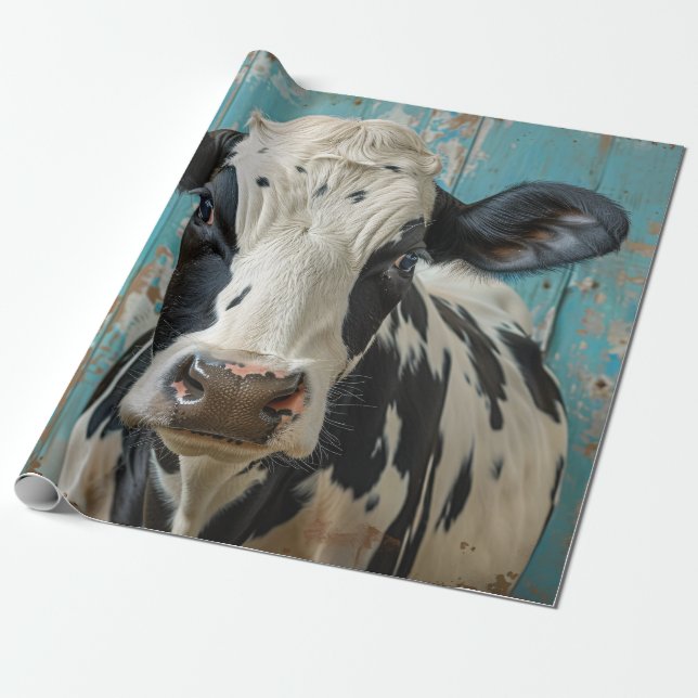 Papel De Regalo Cute Dairy Cow Farmhouse Pintura (Desenrollado)