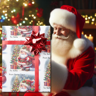 Papel De Regalo Cute de Santa Añadir el nombre del hijo Navidades