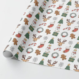 Papel De Regalo Cute Deer Gingerbread Patrón Navideño Festivo