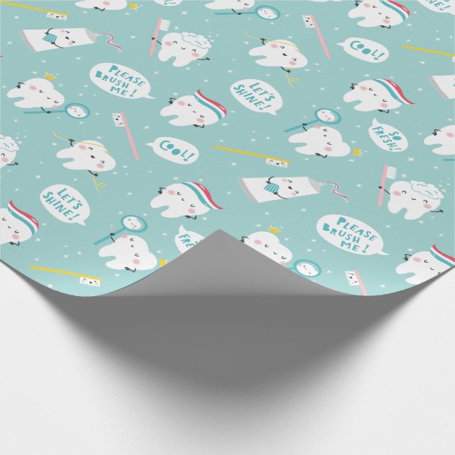 Papel De Regalo Cute Dental pattern blue Brush your Teeth (Esquina)