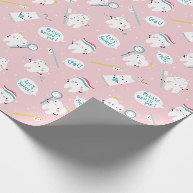 Papel De Regalo Cute Dental pattern Pink Brush your Teeth (Esquina)