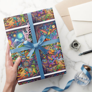 Papel De Regalo Cute Dino Band Feliz Navidad
