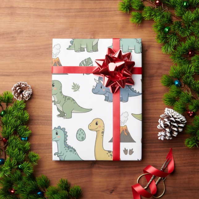 Papel De Regalo Cute Dino Pattern Kids Birthday Wrapping Paper (Regalo de vacaciones)