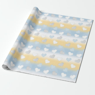 Papel De Regalo Cute Diversión Amarillo, Blanco y Azul Corazón Pat