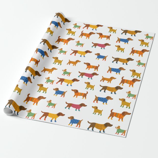 Papel De Regalo Cute Dogs in Sweaters Wrapping Paper (Desenrollado)