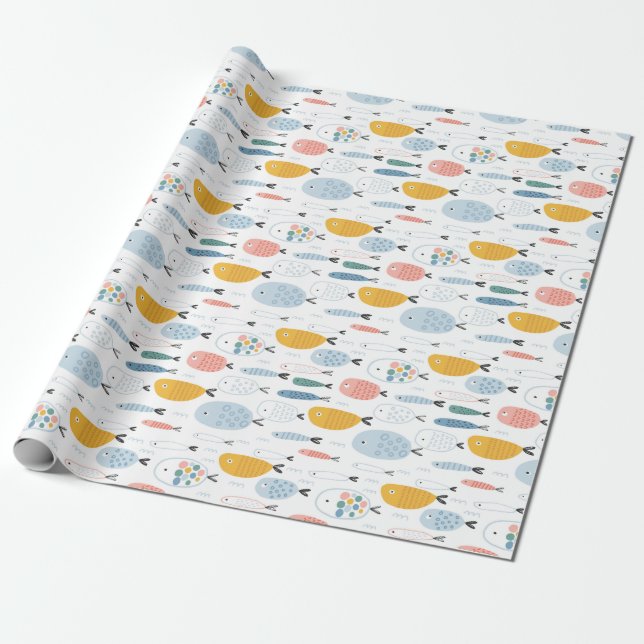 Papel De Regalo Cute Doodle School of Fish Pattern (Desenrollado)