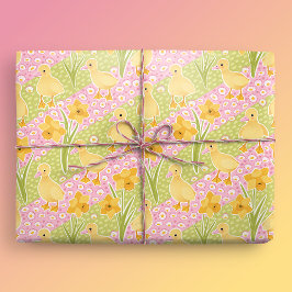 Papel De Regalo Cute Ducklings y Daffodils Pascua