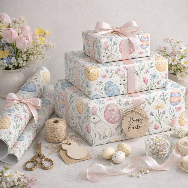 Papel De Regalo Cute Easter Egg and Spring Bunny Illustration (Subido por el creador)