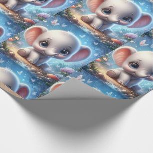 Papel de Regalo Cute Elefante Bebé Blanco Floral 