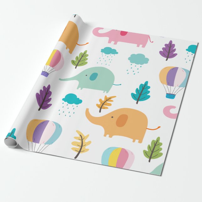Papel De Regalo Cute elefantes personalizados globos de aire calie (Desenrollado)