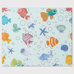 Papel De Regalo Cute envoltorio de patrón de vida marina y peces s