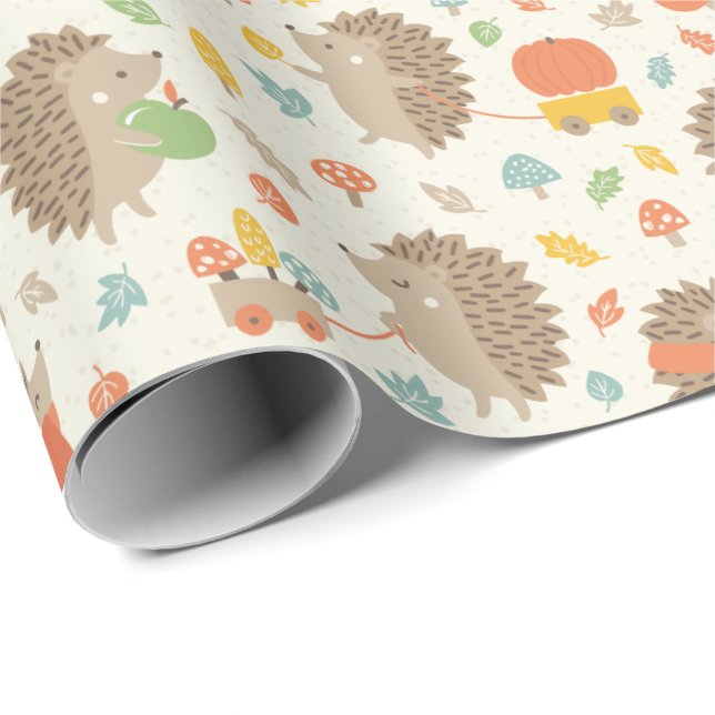 Papel De Regalo Cute ergeogos con crema de hojas pequeñas (Esquina del rollo)