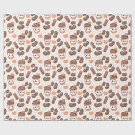 Papel De Regalo Cute Fall Coffee Beans & Cups Pattern