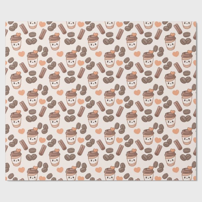 Papel De Regalo Cute Fall Coffee Beans & Cups Pattern (Superficie plana)