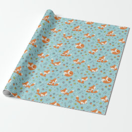 Papel De Regalo Cute Fall Mama and baby fox on blue