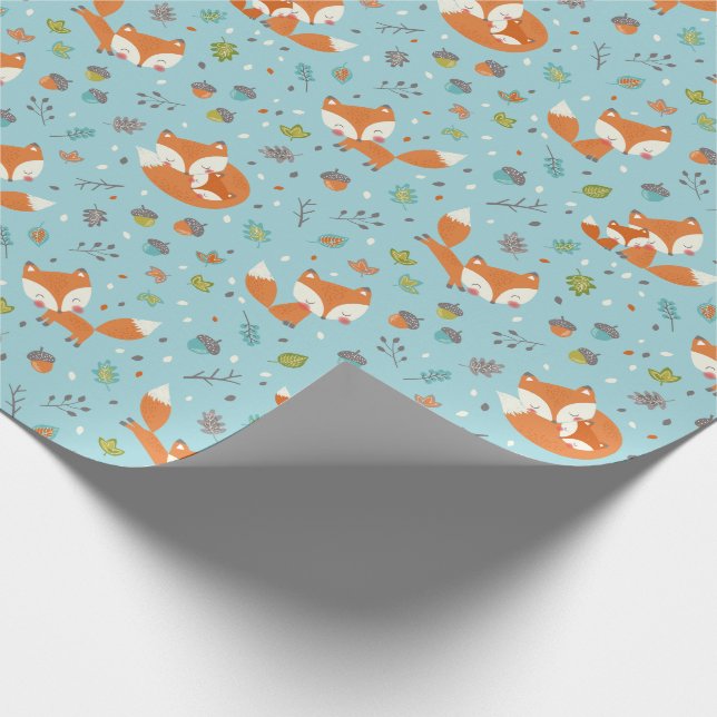Papel De Regalo Cute Fall Mama and baby fox on blue (Esquina)