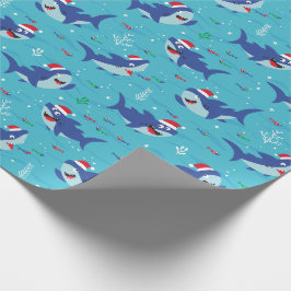 Papel De Regalo Cute feliz Navidad tiburones en azul