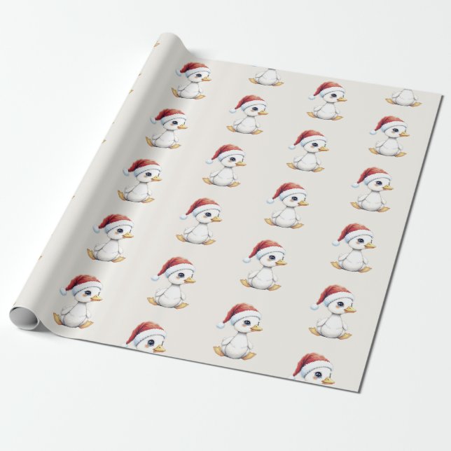 Papel De Regalo Cute Festive Christmas Goose Duck With Santa Hat (Desenrollado)