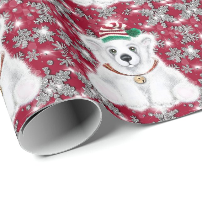 Papel De Regalo Cute festive holiday Polar bear glitter snowflakes (Esquina del rollo)