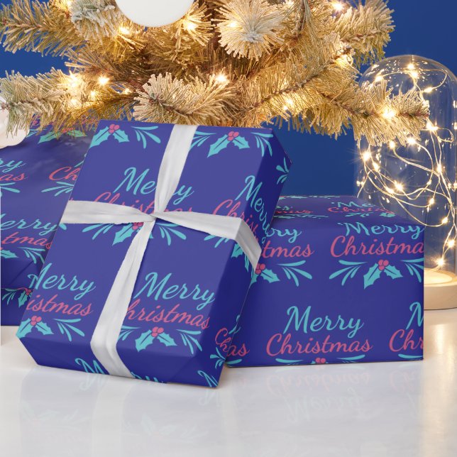 Papel De Regalo Cute Festividad Magia Turquesa Rosa Feliz Navidad (Vacaciones)