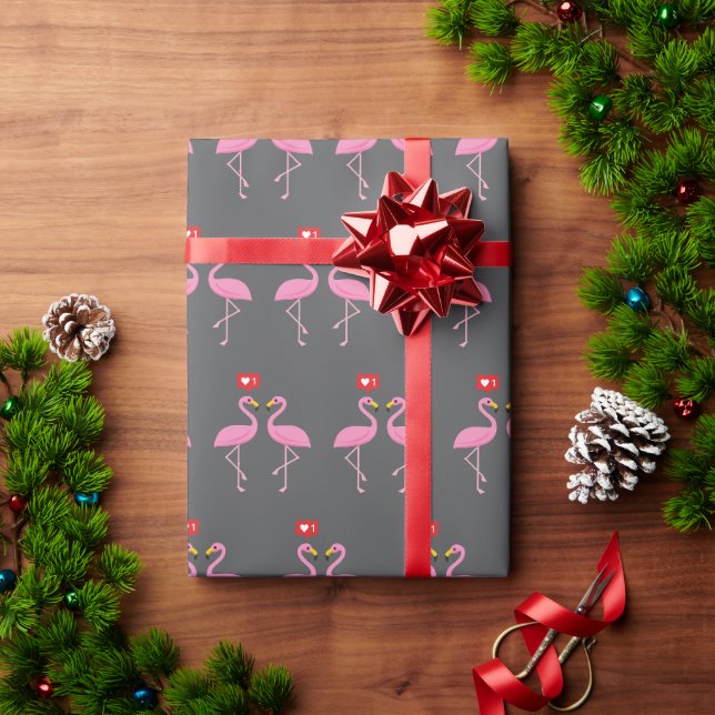 Papel De Regalo Cute Flamingo Rosa Como Patrón Pastel de Corazón (Regalo de vacaciones)