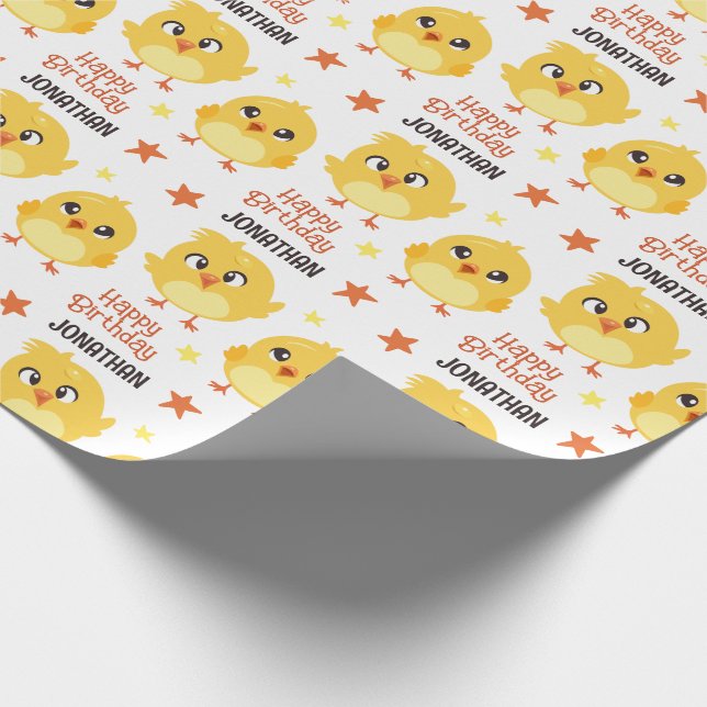 Papel De Regalo Cute Fluffy Chick Yellow Kids Cumpleaños (Esquina)