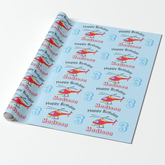 Papel De Regalo Cute Flying Helicopter Nacimiento y Edad (Desenrollado)