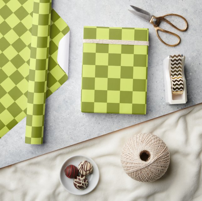 Papel De Regalo Cute Fun Moderno Checkerboard Lime Olive Geométric (Artesanía)