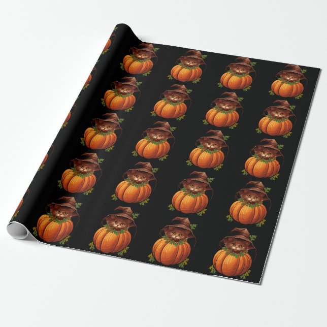 PAPEL DE REGALO CUTE FUNNY CAT PUMPKIN (Desenrollado)