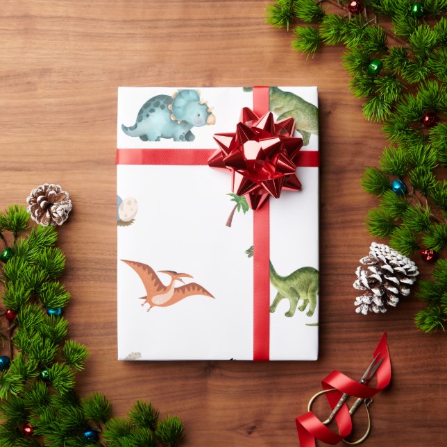 Papel De Regalo Cute Funny Dinosaur Birthday Party Wrapping Paper (Regalo de vacaciones)